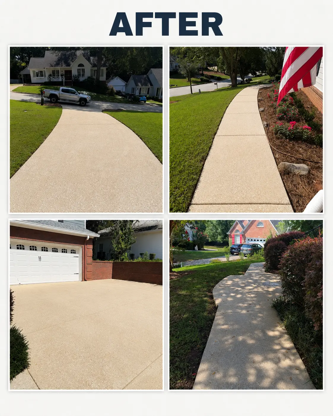 The same Auburn driveways and sidewalks after pressure washing